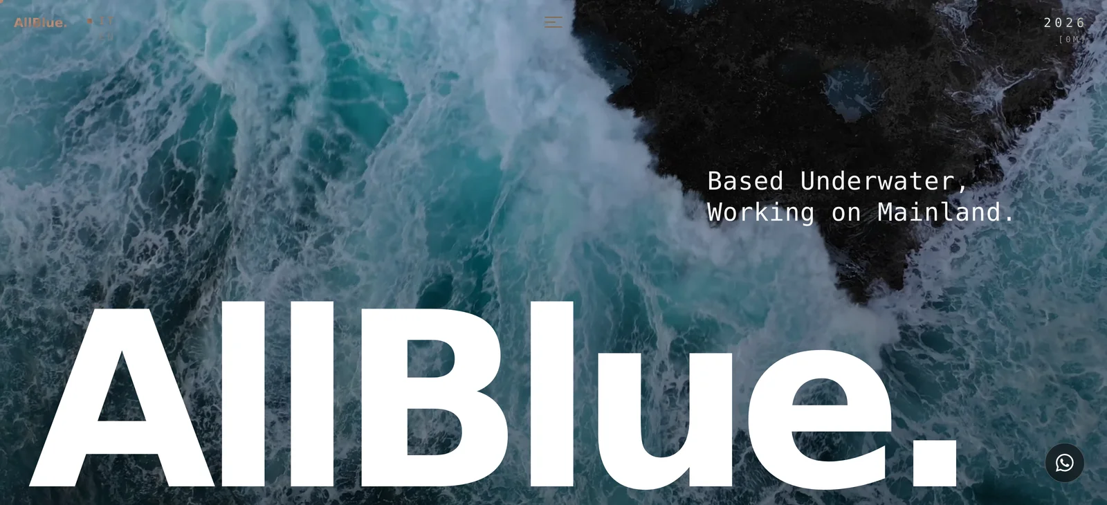 Homepage di AllBlue. — hero a schermo intero con galleria fotografica subacquea in evidenza